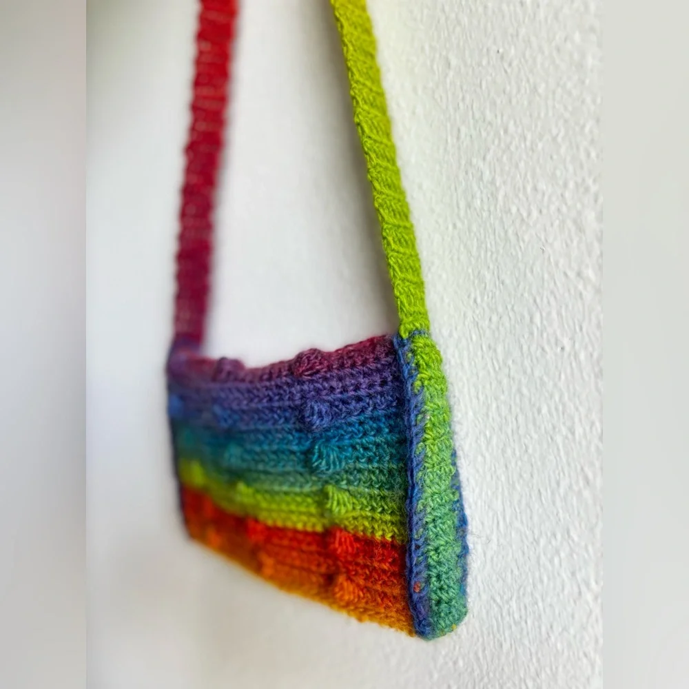 Handmade Rainbow Whimsy Crochet Crossbody Satchel